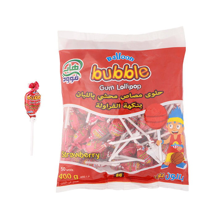 حلوى مصاص محشي باللبان بنكهة الفراولة